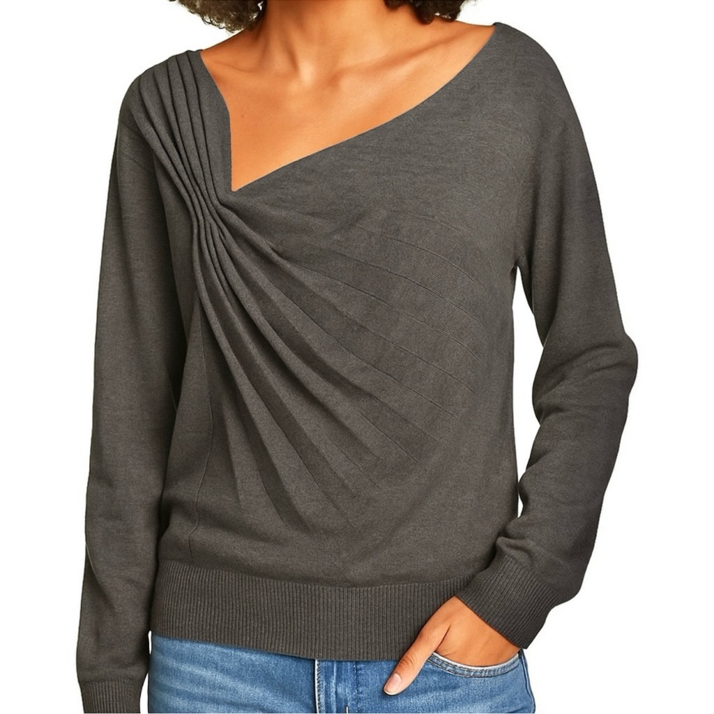 Brochu Walker Atlas Pleated Asymmetrical Knit Sweater Gray Xs $428